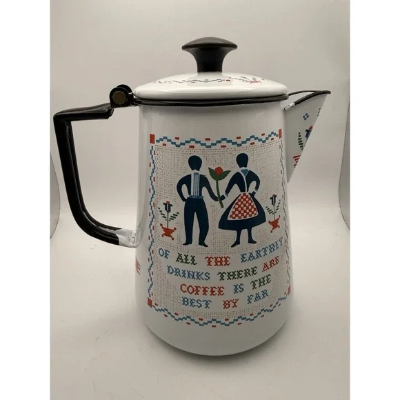Vintage 9" Enamel Coffee Hot Water Pot, Berggren Hinged, Swedish D13 - Picture 3 of 12